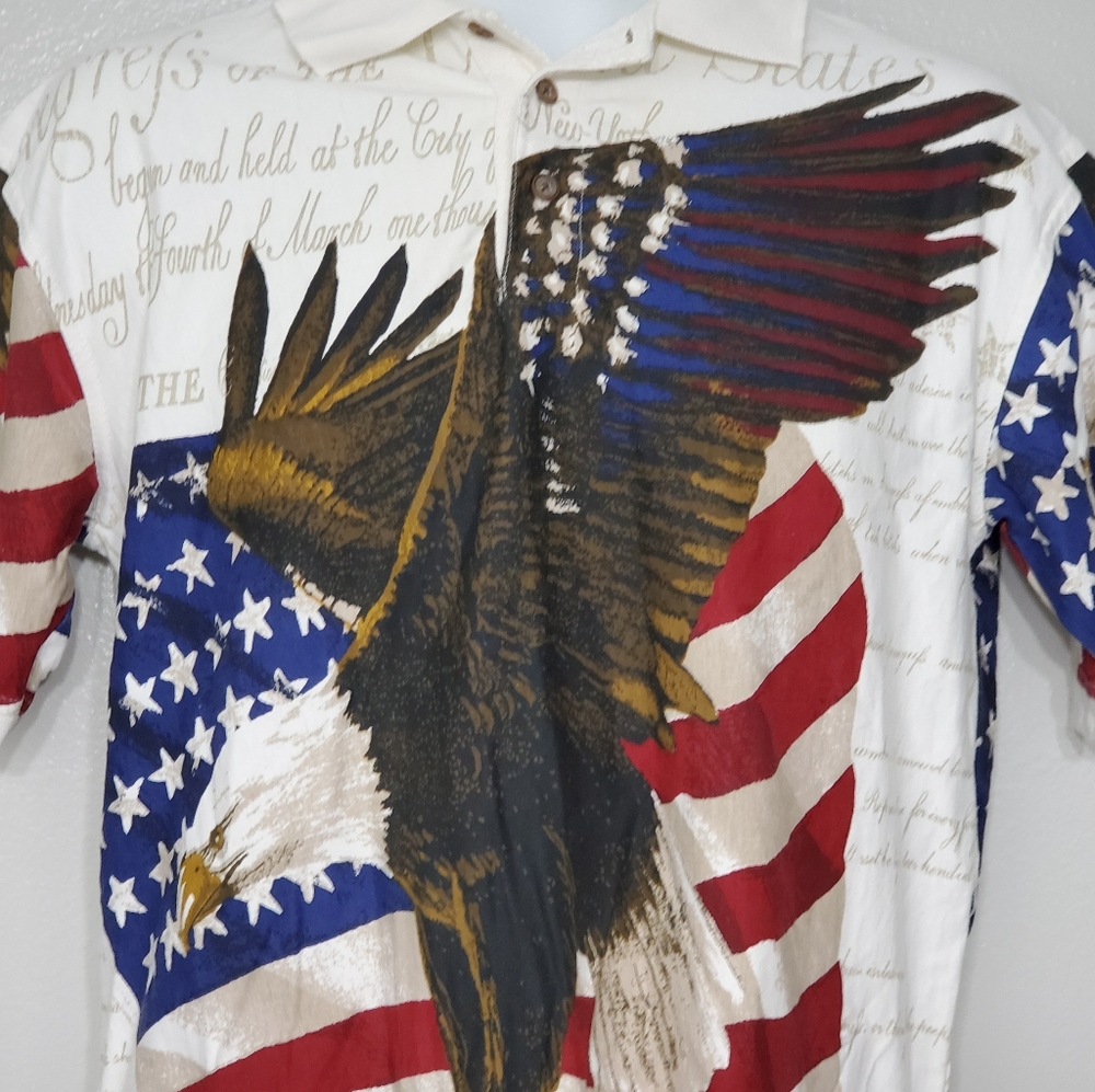 Patriotic American Flag Eagle Graphic Polo Shirt - Picture 2 of 5